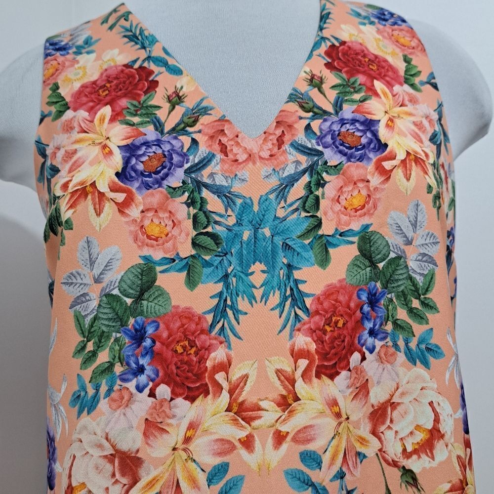 Keepsake The Label Anthropologie V Neck Sleeveless Floral Dress XS Petite Peach - Picture 11 of 14